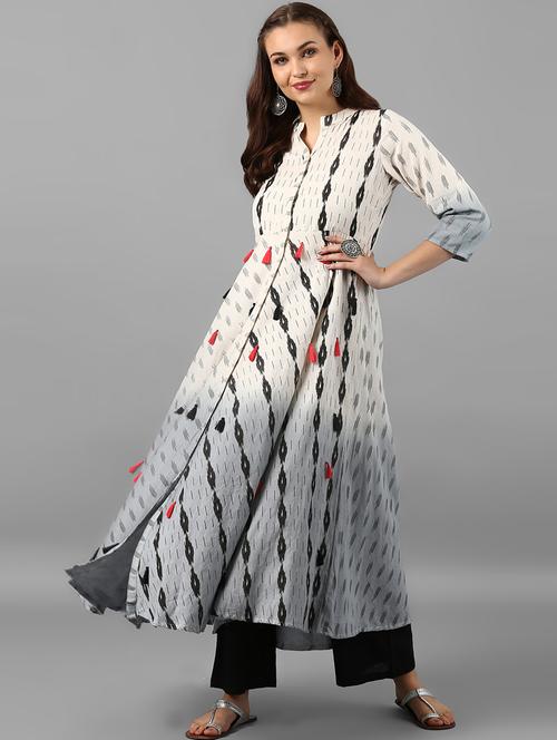 Printed flared kurta with tassels - 15497445 - Standard Image - 1
