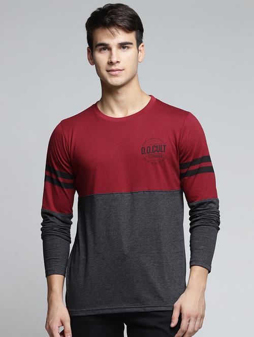 grey cotton color block t-shirt - 15497565 - Standard Image - 1