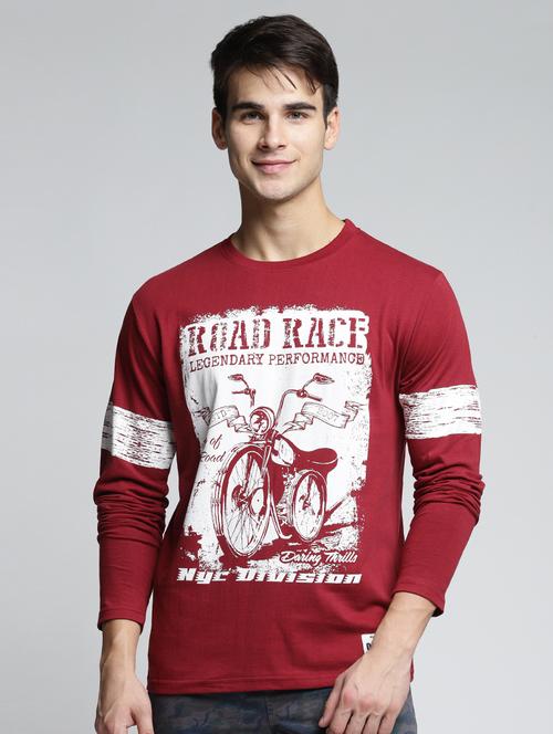 maroon cotton front print t-shirt - 15497569 - Standard Image - 1