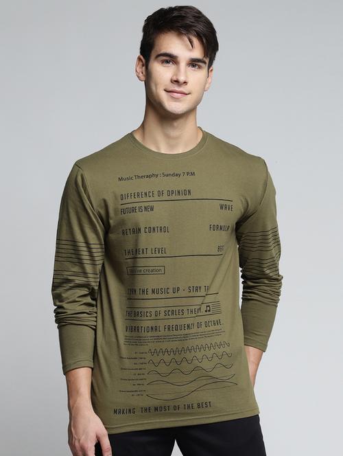 olive green cotton all over print t-shirt - 15497595 - Standard Image - 1