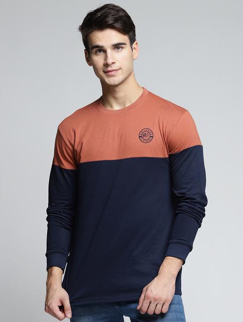 blue cotton color block t-shirt - 15497596 - Standard Image - 1