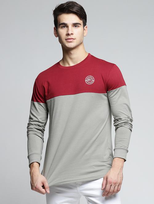 grey cotton color block t-shirt - 15497598 - Standard Image - 1
