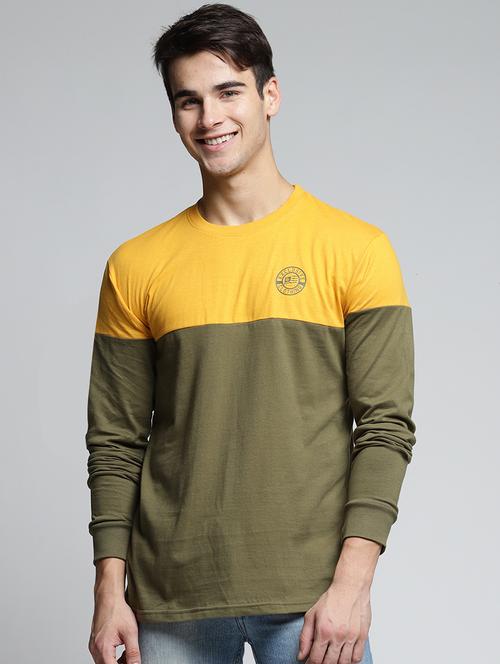yellow cotton color block t-shirt - 15497599 - Standard Image - 1
