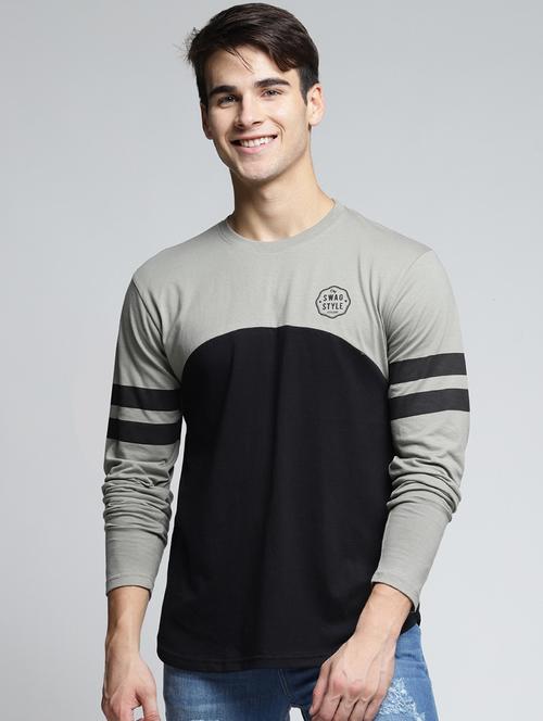 grey cotton color block t-shirt - 15497602 - Standard Image - 1
