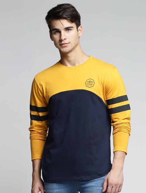 yellow cotton color block t-shirt - 15497605 - Standard Image - 1