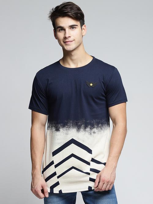 navy blue cotton all over print t-shirt - 15497610 - Standard Image - 1