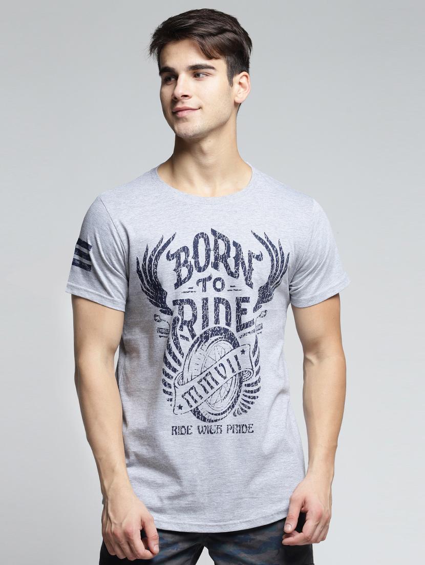 grey cotton front print t-shirt - 15497615 - Zoom Image - 1