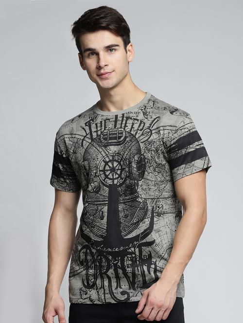 grey cotton all over print tshirt - 15497623 - Standard Image - 1