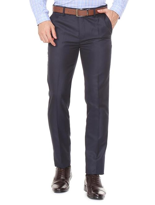 navy blue polyester blend flat front formal trouser - 15497701 - Standard Image - 1