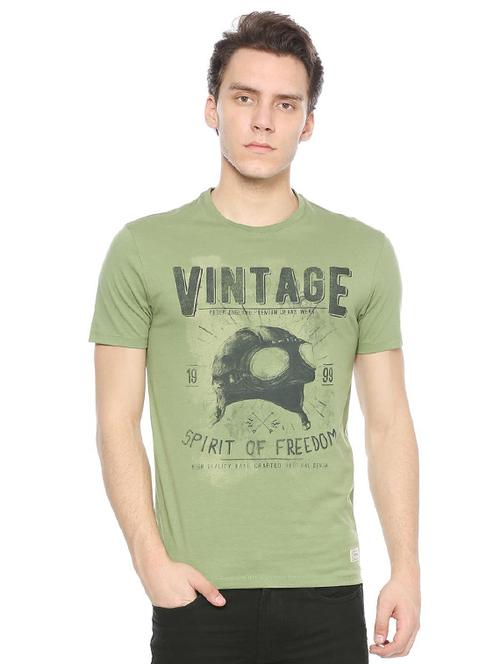 green cotton blend chest print t-shirt - 15497771 - Standard Image - 1