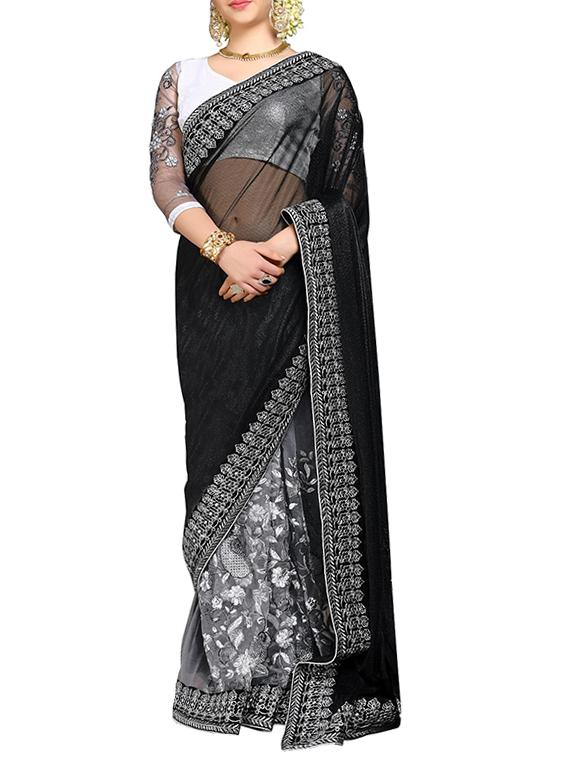 floral embroidered half & half saree with blouse - 15497800 - Zoom Image - 1