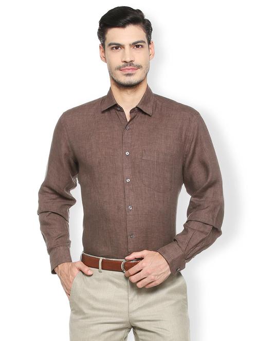 brown linen formal shirt - 15497840 - Very Small Image - 1