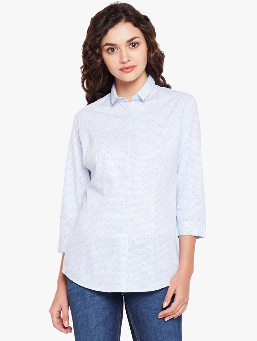 u-shaped hem printed checkered shirt - 15497860 - Zoom Image - 1