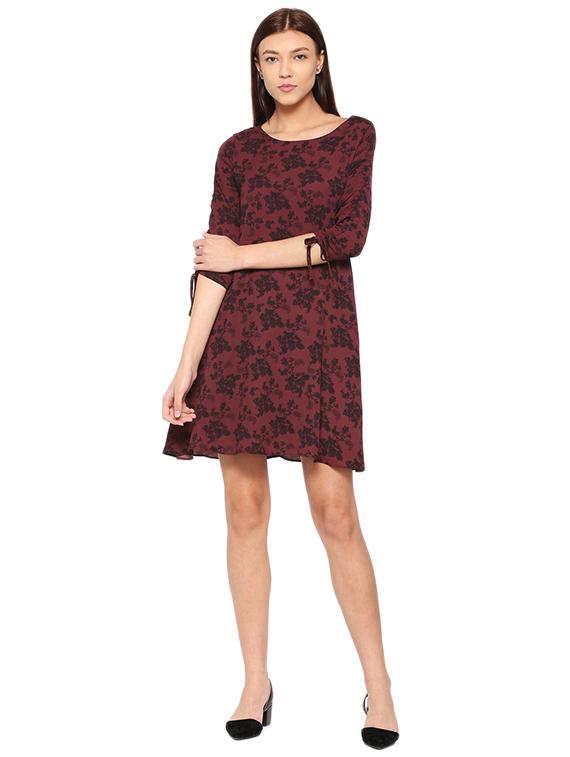 side tie sleeved printed a-line dress - 15497935 - Zoom Image - 1