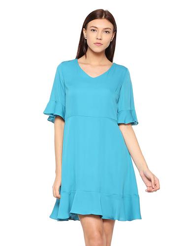 turquoise flute sleeved a-line dress - 15497940 - Very Small Image - 1
