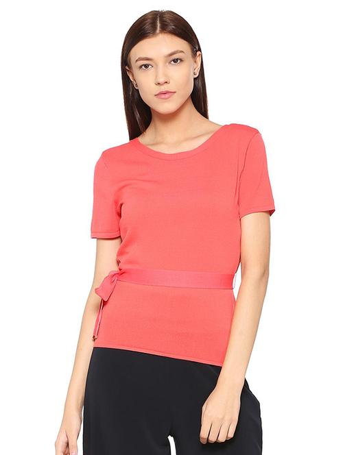 overlap back self-tie waist top - 15497952 - Standard Image - 1