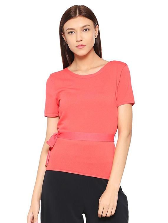 overlap back self-tie waist top - 15497952 - Zoom Image - 1