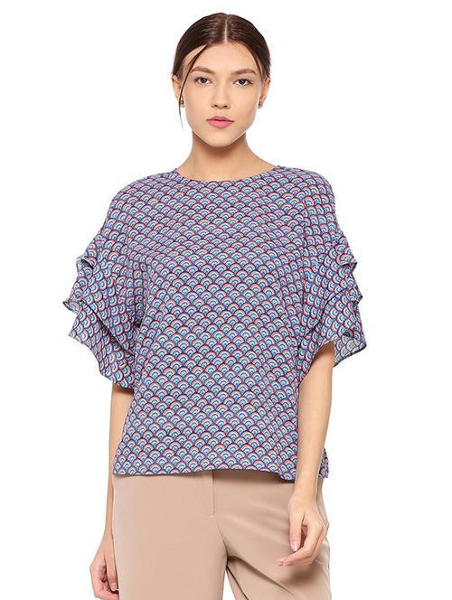 ruffle sleeved printed top - 15497959 - Very Small Image - 1