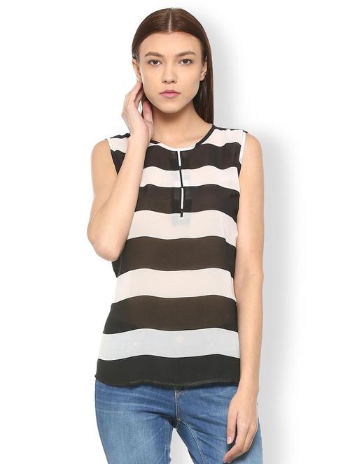 piping detailed sheer striped top - 15497961 - Standard Image - 1