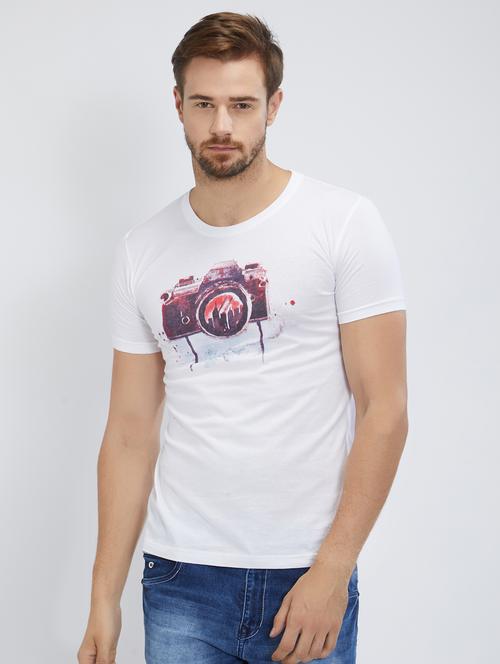white cotton chest print tshirt - 15497998 - Standard Image - 1
