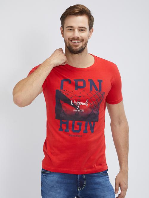 red cotton chest print tshirt - 15498001 - Very Small Image - 1