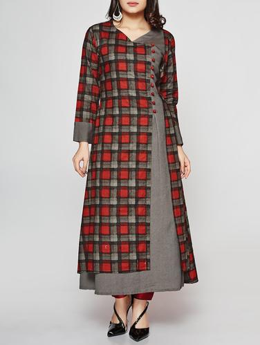 Layered checkered kurta - 15498120 - Very Small Image - 1
