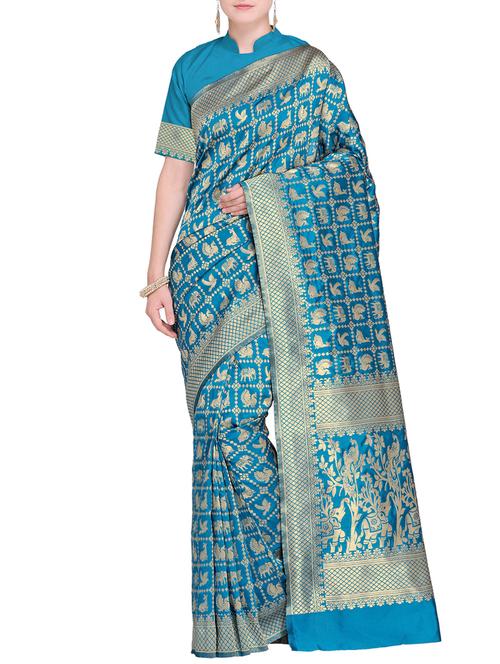 conversational kanjivaram saree with blouse - 15498579 - Standard Image - 1