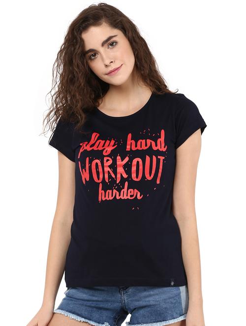 slogan printed round neck tee - 15498642 - Standard Image - 1