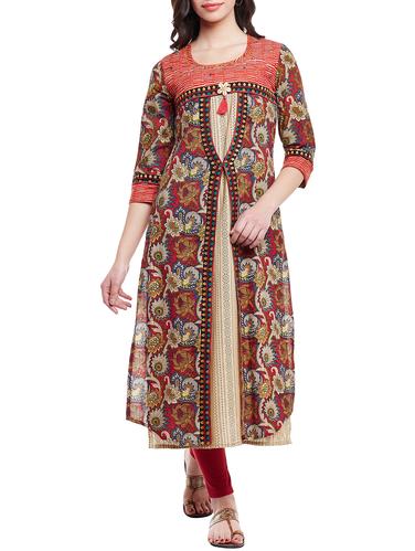 Layered kalamkari kurta - 15498722 - Very Small Image - 1