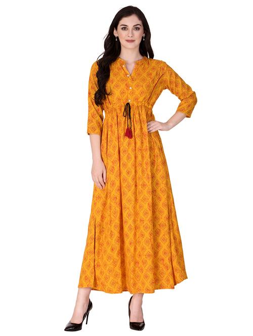 contrast piping ethnic printed dress - 15498812 - Standard Image - 1