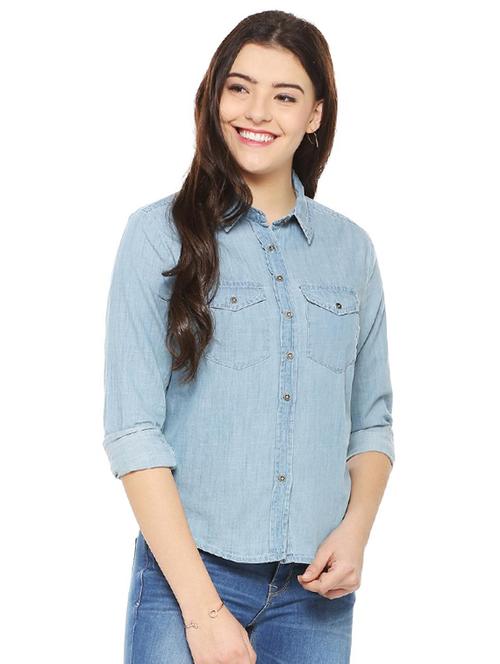 roll-up sleeved denim shirt - 15498979 - Standard Image - 1
