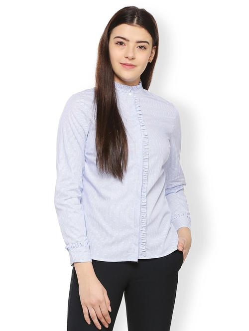 frill detail printed striped shirt - 15498984 - Standard Image - 1