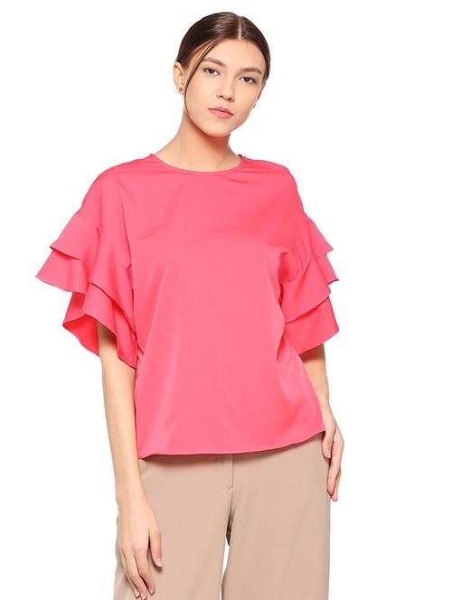 ruffle detail sleeved regular top - 15499030 - Standard Image - 1