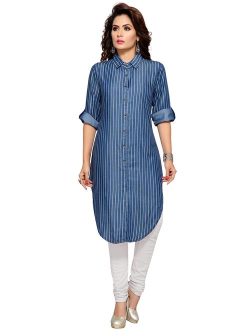 Denim Straight stripes kurta - 15500066 - Standard Image - 1