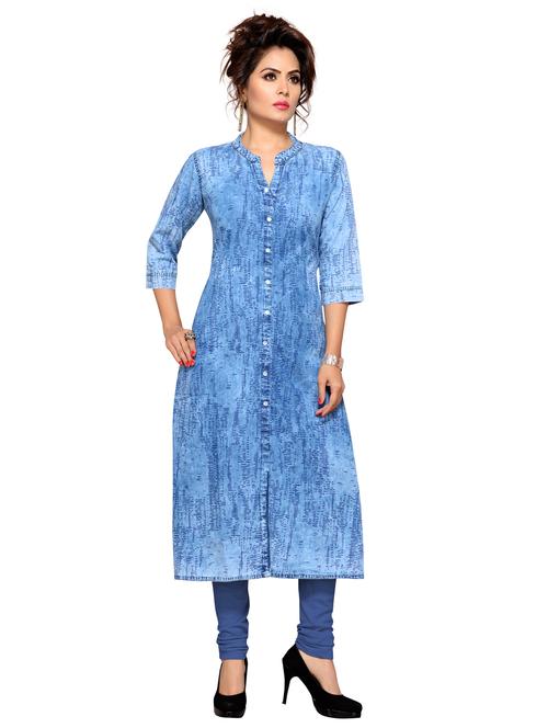 Denim a-line printed kurta - 15500070 - Standard Image - 1