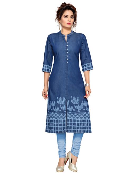 Denim a-line printed kurta - 15500071 - Very Small Image - 1