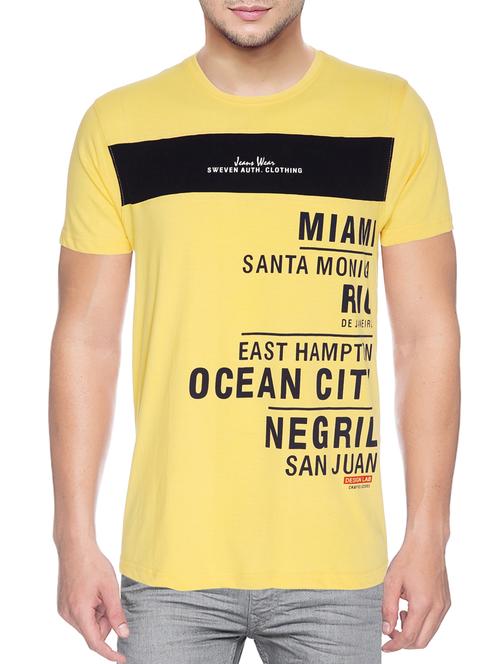 yellow cotton blend front print t-shirt - 15500110 - Standard Image - 1