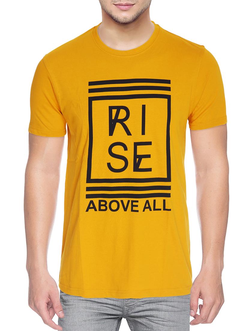 yellow cotton blend chest print tshirt - 15500116 - Zoom Image - 1