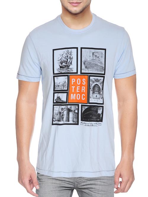 light blue cotton blend chest print tshirt - 15500122 - Standard Image - 1