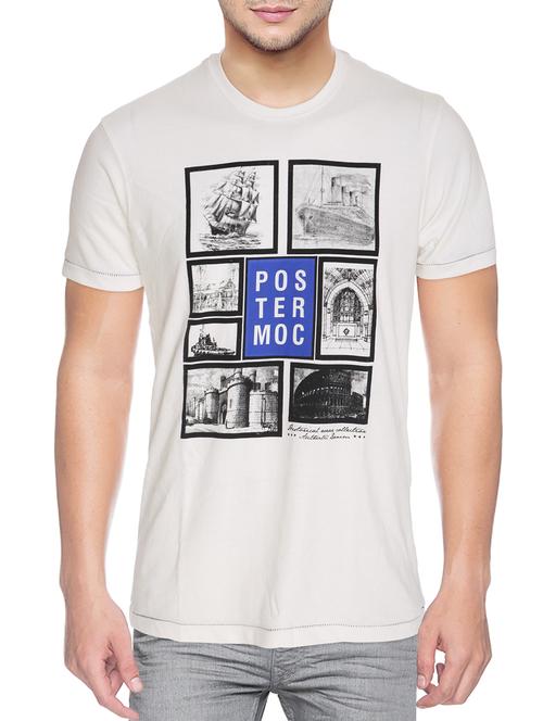 white cotton blend chest print tshirt - 15500124 - Standard Image - 1