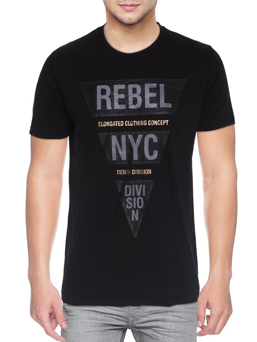 black cotton blend chest print tshirt - 15500126 - Zoom Image - 1