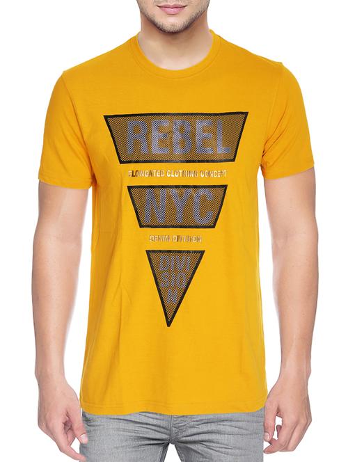 yellow cotton blend chest print tshirt - 15500127 - Standard Image - 1