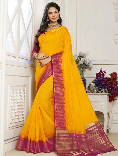 Linen zari bordered saree with blouse - 15501525 - Standard Image - 1
