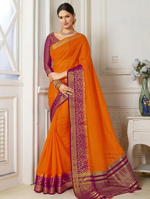 Linen zari bordered saree with blouse - 15501529 - Very Small Image - 1