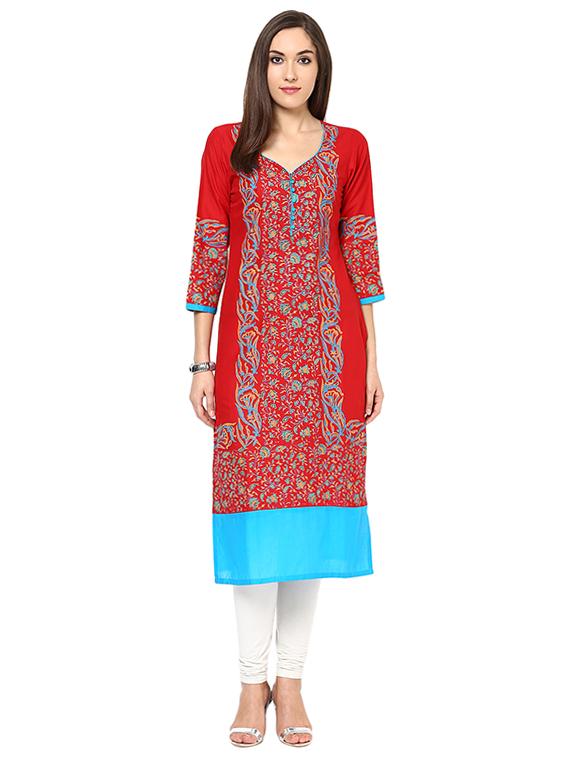 straight block print kurta - 15501581 - Zoom Image - 1
