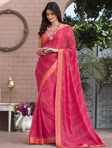 geometrical printed lace border saree with blouse - 15501648 - Very Small Image - 1