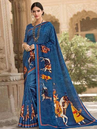 digital graphic printed saree with blouse - 15501671 - Very Small Image - 1