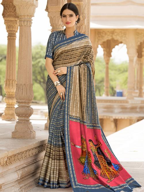 graphic digital printed pallu saree with blouse - 15501678 - Very Small Image - 1