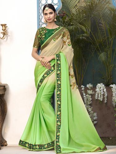 ombre embroidered lace border saree with blouse - 15501699 - Very Small Image - 1