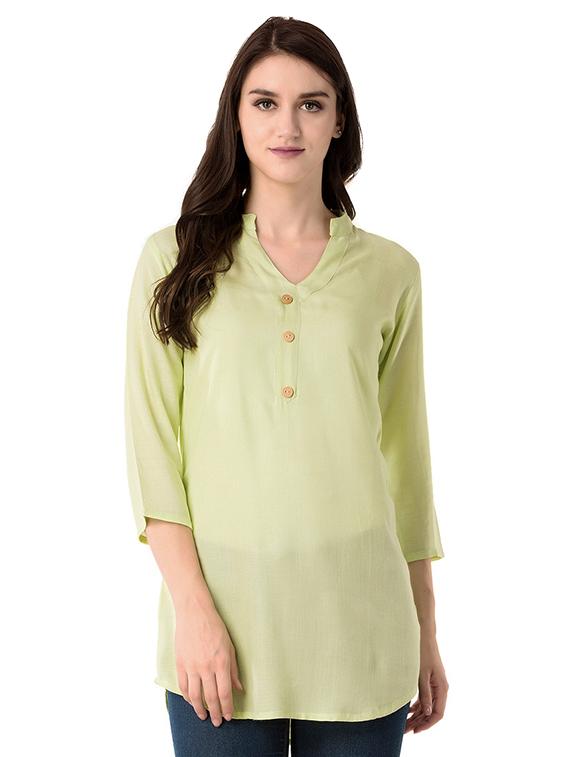 green rayon fusion kurta - 15502226 - Zoom Image - 1